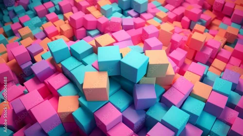Poster Floating colorful cubes in a 3D space. Generative ai