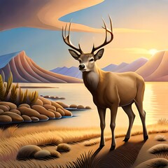 Generative AI images of deer by the river