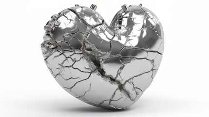 A broken heart-shaped object on a white background, symbolizing heartbreak and pain. Generative ai