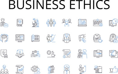 Business ethics line icons collection. Social responsibility, Political correctness, Environmental awareness, Job security, Profitability sustainability, Corporate citizenship, Professional integrity