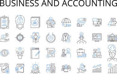 Business and accounting line icons collection. Commerce, Enterprise, Corporate, Trade, Finance, Investment, Economics vector and linear illustration. Banking,Entrepreneurship,Management outline signs