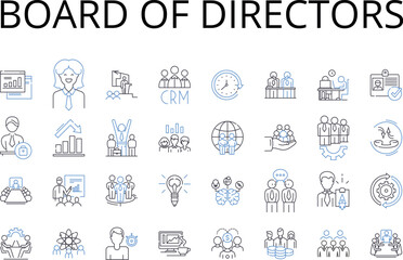Board of Directors line icons collection. Executive Committee, Management Team, Advisory Board, Steering Group, Leadership Council, Senior Staff, Governing Council vector and linear illustration