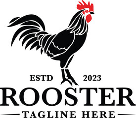 Fototapeta na wymiar The black rooster chicken logo design vector with the company name and tagline placeholder