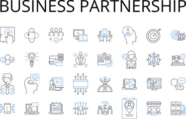 Business partnership line icons collection. Friendly alliance, Collaborative venture, Mutual agreement, Cooperative arrangement, Joint operation, Shared undertaking, Complementary duo vector and