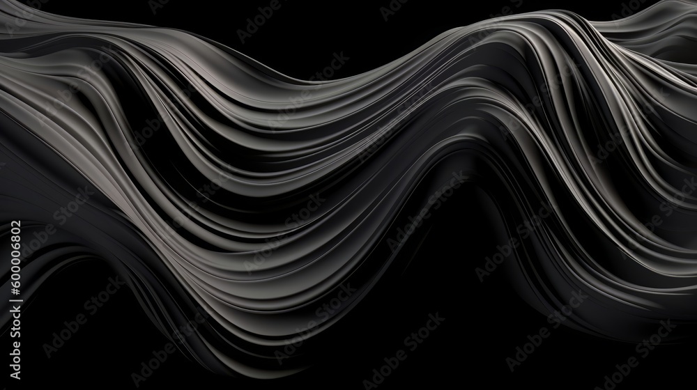 Poster an abstract black and white background with flowing wavy lines. generative ai