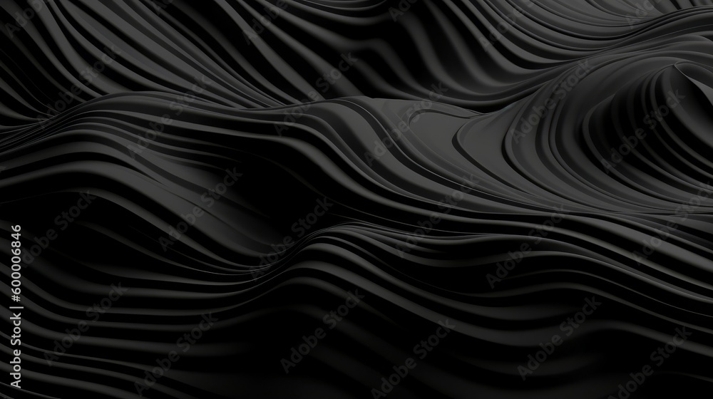 Poster An abstract black background with wavy lines. Generative ai