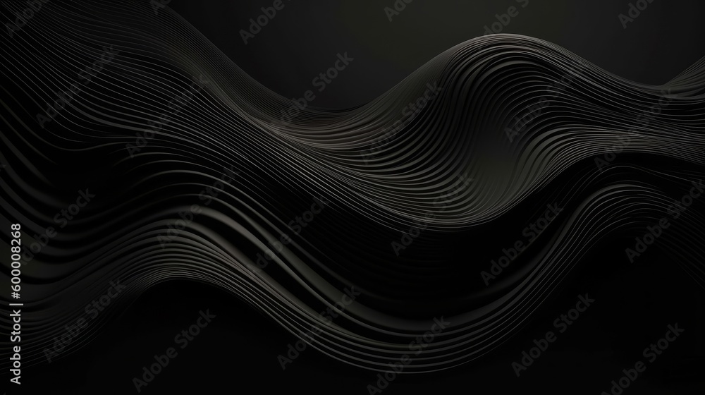 Aufkleber Abstract wavy lines on a black background. Generative ai