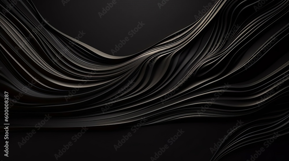 Poster An abstract black background with wavy lines. Generative ai