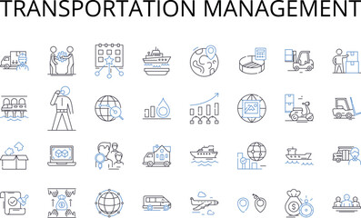 Transportation management line icons collection. Financial planning, Project management, Product development, Risk assessment, Business administration, Human resources, Strategic Planning vector and