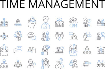 Time management line icons collection. Goal setting, Task scheduling, Project planning, Prioritization technique, workload management, deadline control, resource allocation vector and linear