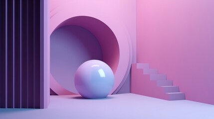 A white ball placed on the floor next to a wooden staircase in a room. Generative ai