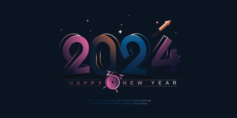 Fototapeta na wymiar Happy new year 2024 with concept of night background. 2024 new year celebration on night with 3D number
