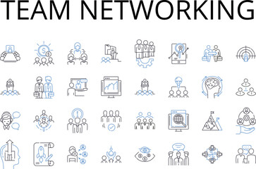Team networking line icons collection. Group collaboration, Partnership building, Joint venture, Shared endeavor, Cooperative effort, Collaborative teamwork, Allied partnership vector and linear