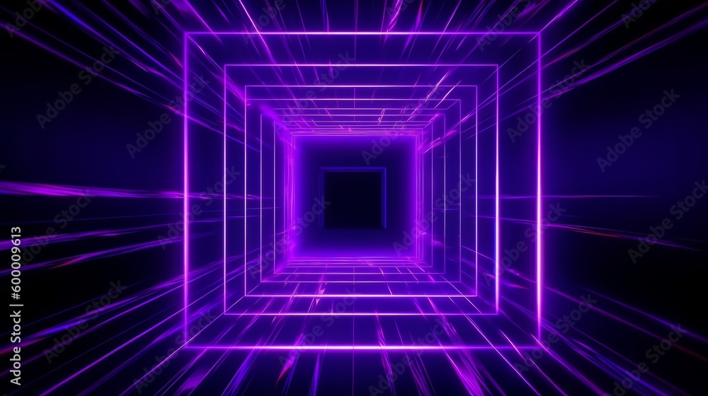 Poster a mesmerizing purple light tunnel against a dark background. generative ai