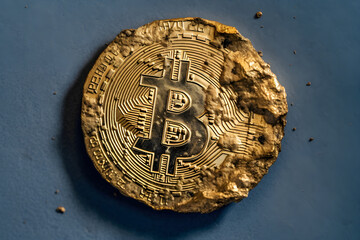 Ancient historical melted gold bitcoin, generative ai.