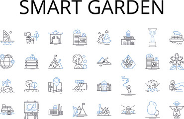 Smart garden line icons collection. Intelligent garden, Tech-savvy garden, Automated garden, Innovative garden, Eco-friendly garden, Sustainable garden, High-tech garden vector and linear illustration