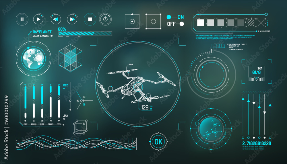 Poster set of infographic elements about drone and geolocation.