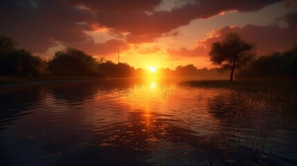 Fototapeta na wymiar A breathtaking sunset over a serene body of water. Generative ai