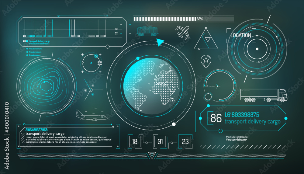 Poster set of infographic elements about geolocation and transportation tracking.