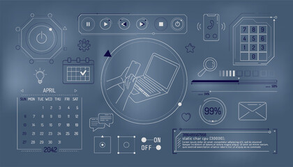 Set of infographic elements about computer communication and social networks.