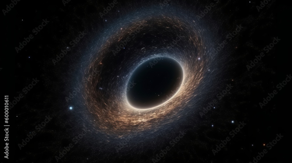 Fototapete a mysterious black hole surrounded by a cluster of shining stars in the infinite sky. generative ai