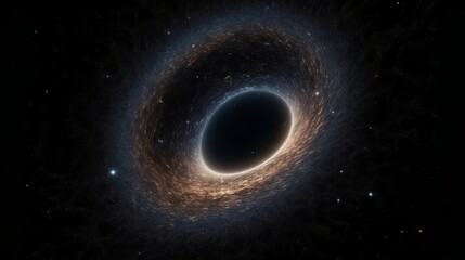 A mysterious black hole surrounded by a cluster of shining stars in the infinite sky. Generative ai