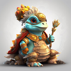 Tortoise dragon 3D cartoon, generative AI
