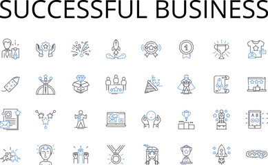 Successful business line icons collection. Profitable venture, Flourishing enterprise, Thriving operation, Lucrative trade, Productive establishment, Successful company, Winning corporation vector and