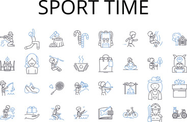 Fototapeta na wymiar Sport time line icons collection. Pastime, Athleticism, Games, Recreation, Exercise, Leisure, Activity vector and linear illustration. Amusement,Pursuit,Playtime outline signs set