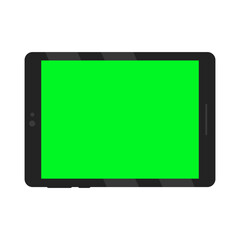 Tablet Gadget Green Screen In Black Landscape Rectangle Shape
