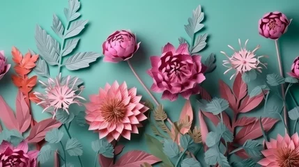Fototapeten A colorful wall-mounted flower arrangement. Generative ai © cac_tus
