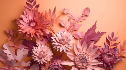 Pink flowers on an orange background. Generative ai
