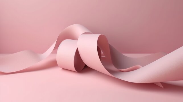 A roll of pink ribbon on a soft pink background. Generative ai