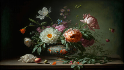 Modern Abstract Floral Arrangement of Flowers and Petals in a Beautiful Bouquet, Ideal for Wedding and Engagement Invitations and Thank You Cards, and Frame TV, Generative AI