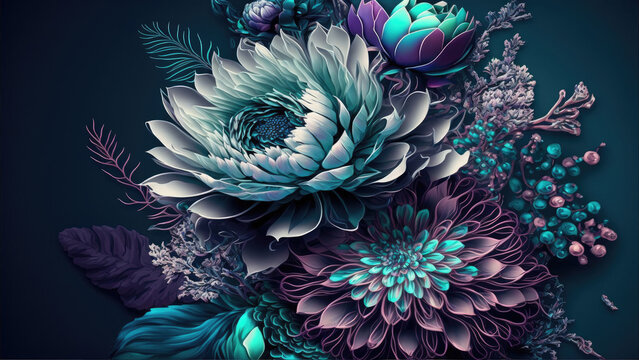 Modern Abstract Floral Arrangement of Flowers and Petals in a Beautiful Bouquet, Ideal for Wedding and Engagement Invitations and Thank You Cards, and Frame TV, Generative AI