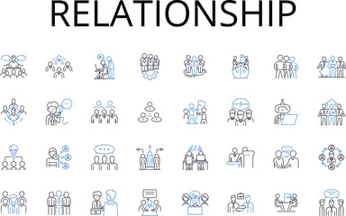 Relationship line icons collection. Friendship, Kinship, Partnership, Collaboration, Connection, Association, Alliance vector and linear illustration. Bonding,Camaraderie,Fellowship outline signs set