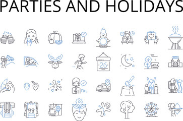 Parties and holidays line icons collection. Joyful events, Festive occasions, Social gatherings, Special moments, Celebratory occasions, Mirthful festivities, Merrymaking occasions vector and linear