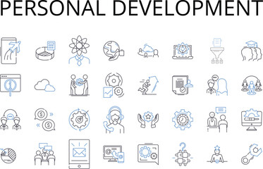 Personal development line icons collection. Self-improvement, Professional growth, Skill enhancement, Career progression, Competence building, Personal advancement, Learning journey vector and linear
