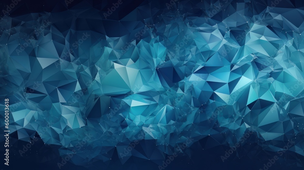 Poster a geometric abstract background with blue triangles. generative ai