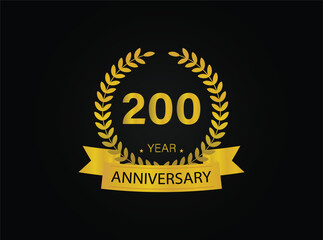 200th years golden anniversary logo celebration with ring and ribbon.