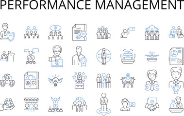 Performance management line icons collection. Talent development, Goal setting, Leadership development, Organizational culture, Employee engagement, Compensation management, Workforce planning vector
