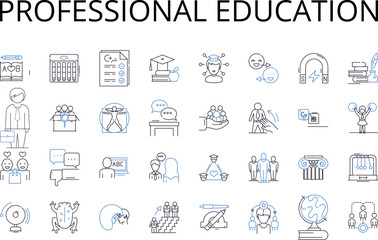 Obraz na płótnie Canvas Professional education line icons collection. Higher learning, Expert training, Technical instruction, Advanced studies, Graduate studies, Specialized training, Skilled education vector and linear