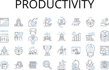 Productivity line icons collection. Efficiency, Efficacy, Effectiveness, Performance, Proficiency, Capability, Competency vector and linear illustration. Potency,Power,Strength outline signs set
