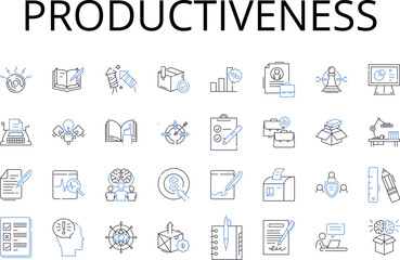 Productiveness line icons collection. Efficiency, Effectiveness, Productivity, Capability, Strength, Competence, Proficiency vector and linear illustration. Potency,Powerfulness,Development outline