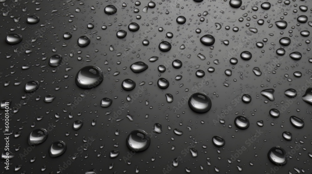 Poster water droplets on a dark surface. generative ai