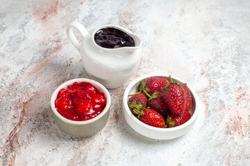 front view fresh strawberries with jam on white background jam fruit berry