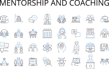 Mentorship and coaching line icons collection. Guidance and Direction, Assistance and Support, Teaching and Training, Motivation and Inspiration, Consultation and Advice, Counselling and Therapy