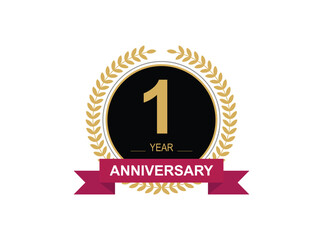 1th Anniversary Celebration. Anniversary logo design with golden color laurel wreath for birthday celebration event, invitation, greeting card, banner, poster, flyer, flyer.