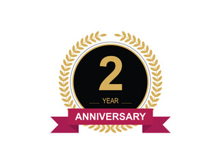 2th Anniversary Celebration. Anniversary logo design with golden color laurel wreath for birthday celebration event, invitation, greeting card, banner, poster, flyer, flyer.