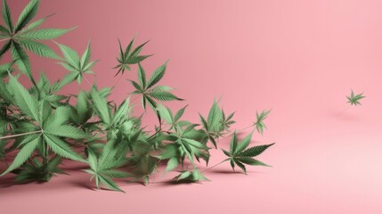 Several cannabis plants against a vibrant pink backdrop. Generative ai